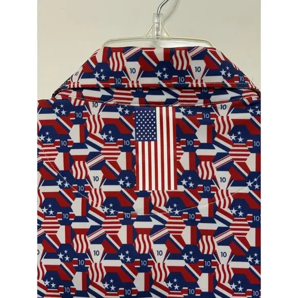 RHOBACK Mens USA flag print polo sz S patriotic golfcore preppy July 4th summer - Picture 5 of 5